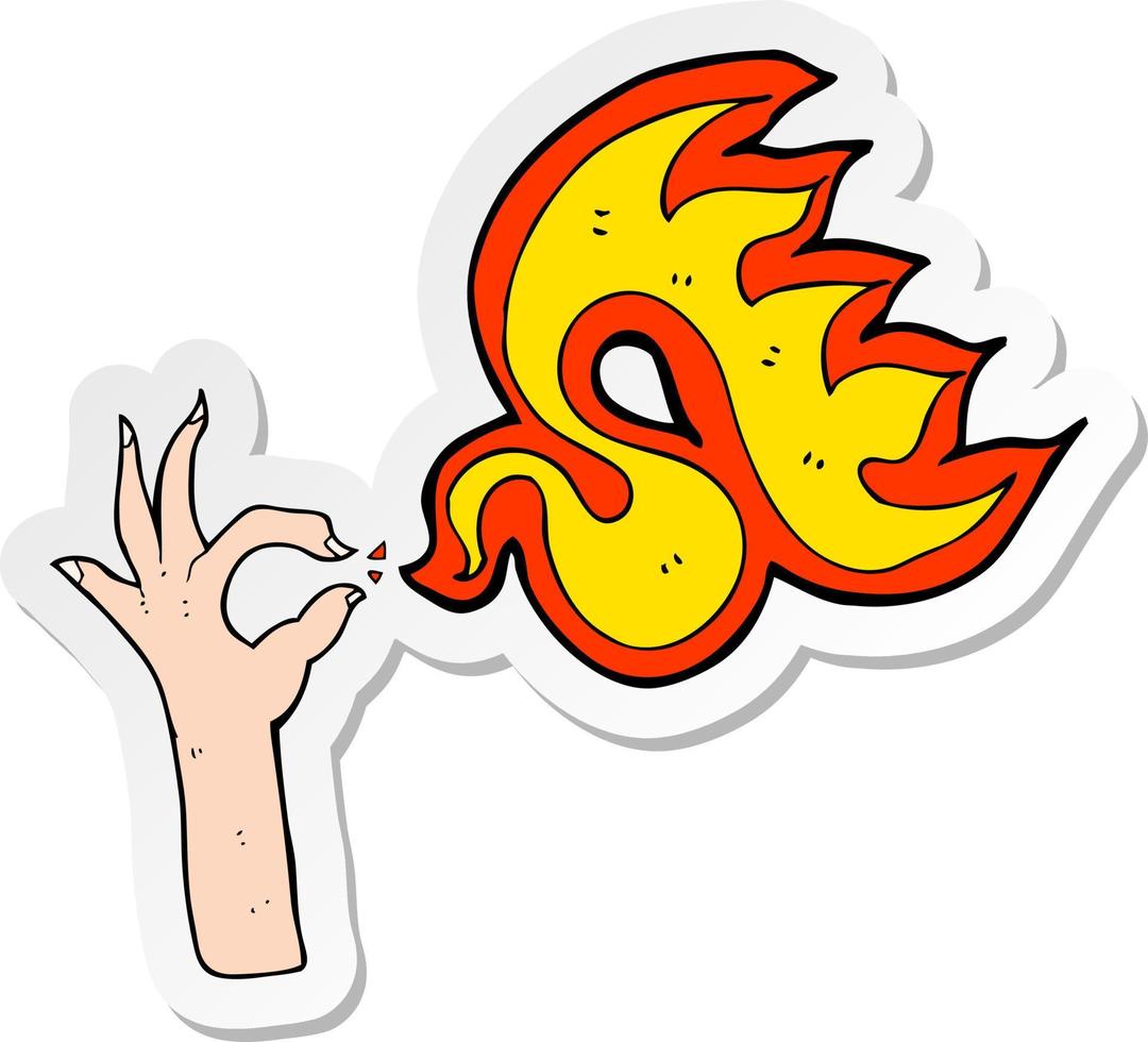 sticker of a cartoon hand and fire symbol vector