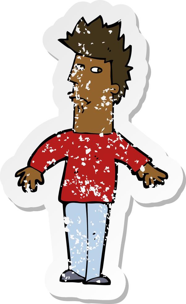 retro distressed sticker of a cartoon worried man vector