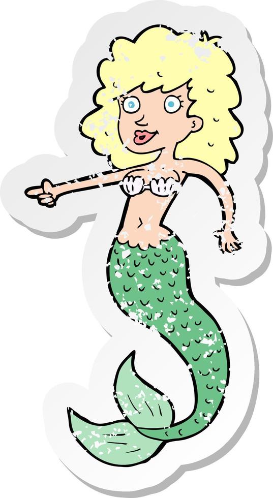 retro distressed sticker of a cartoon mermaid vector