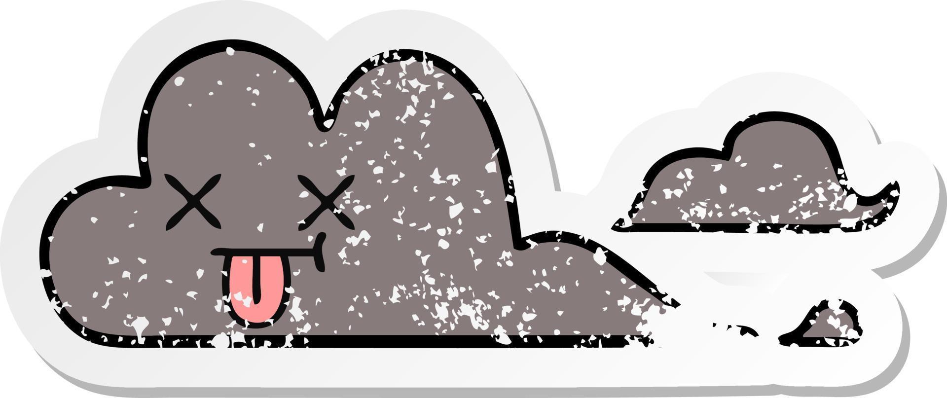 distressed sticker of a cute cartoon storm cloud vector