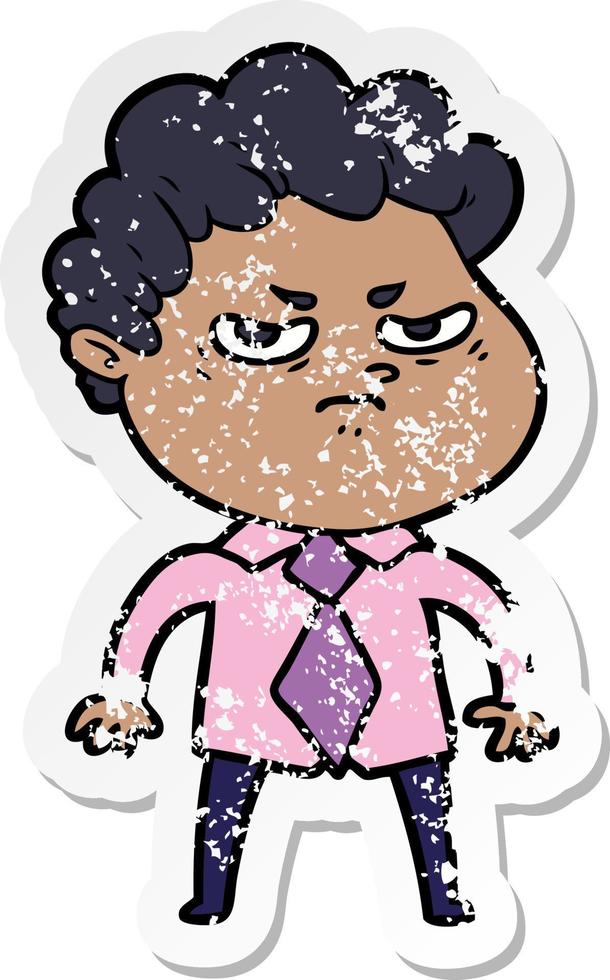 distressed sticker of a cartoon angry man vector