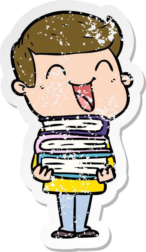 distressed sticker of a cartoon man laughing vector