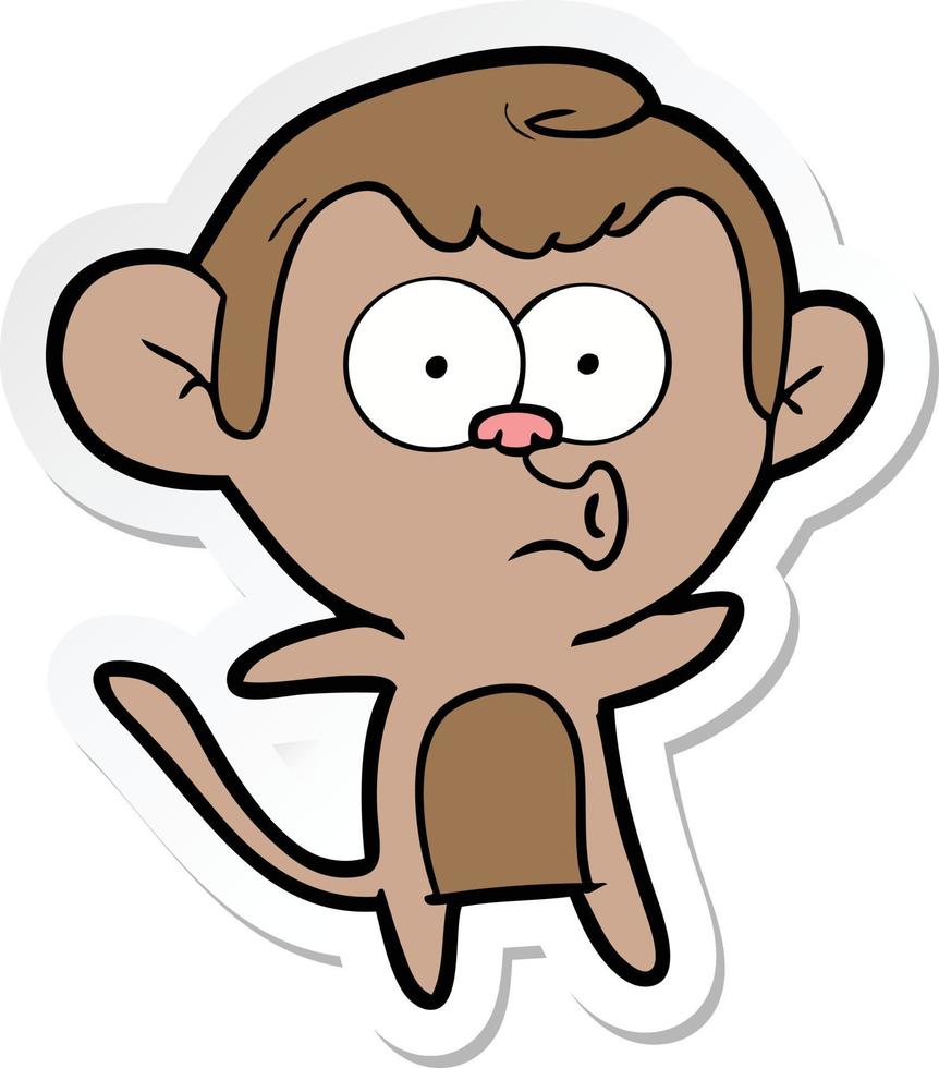 sticker of a cartoon surprised monkey vector