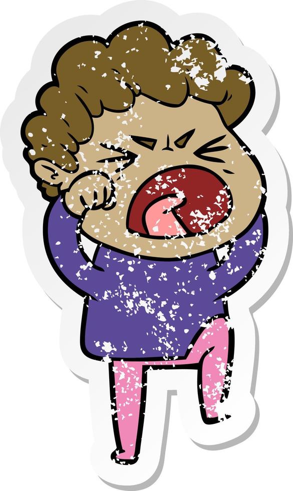 distressed sticker of a cartoon furious man vector