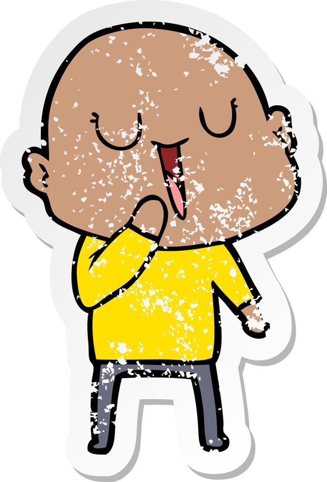 distressed sticker of a happy cartoon bald man vector