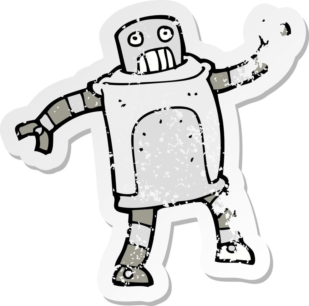 retro distressed sticker of a cartoon robot vector