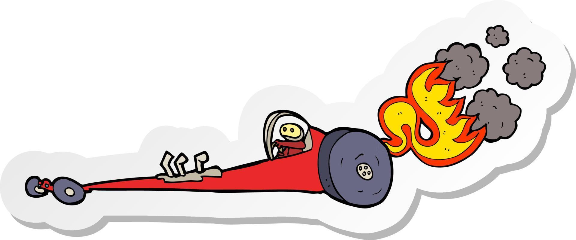 sticker of a cartoon drag racer vector
