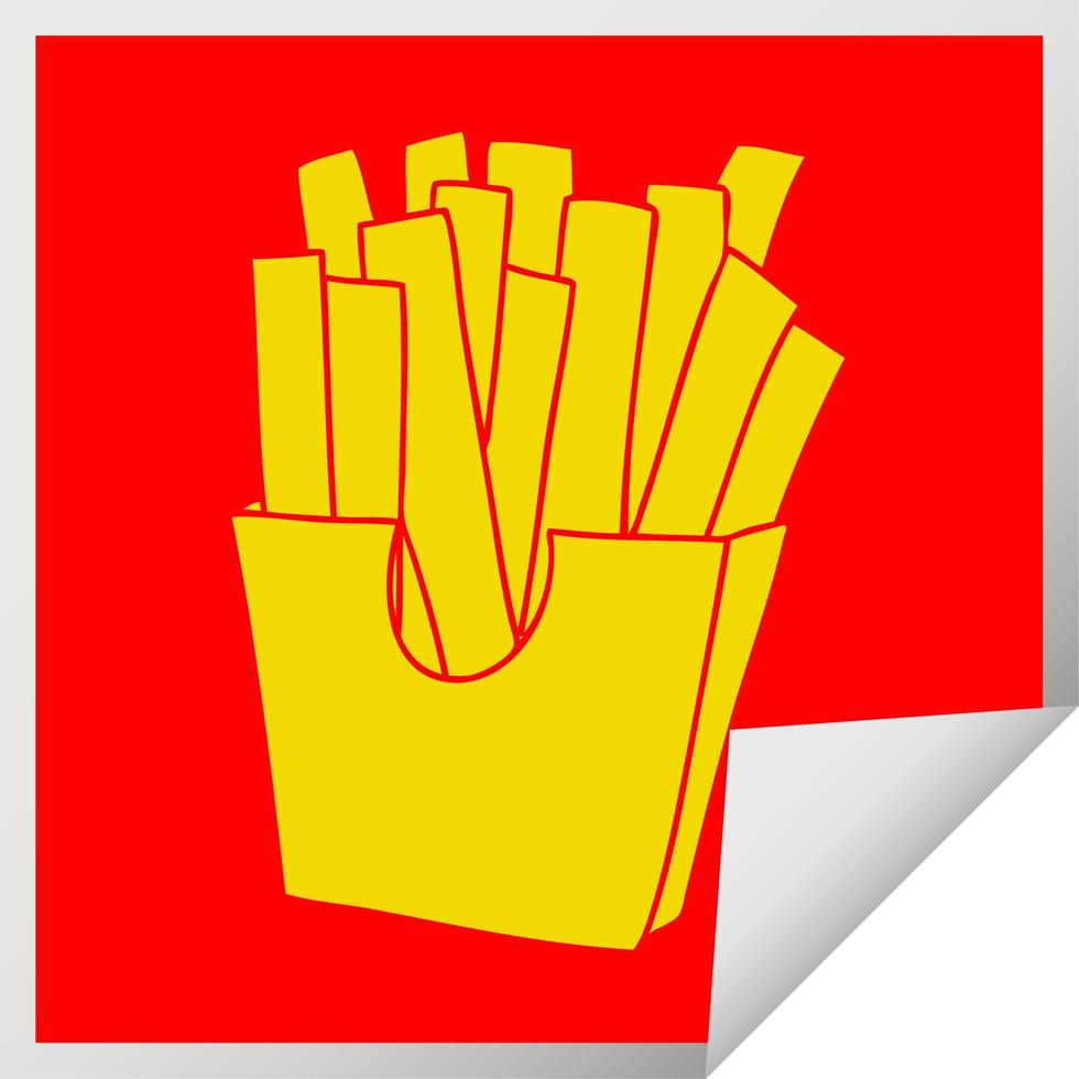 quirky square peeling sticker cartoon french fries vector