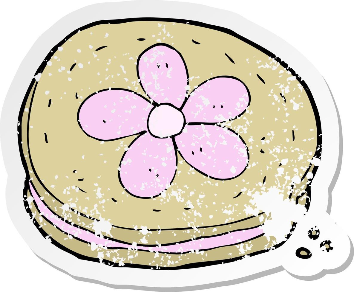 pegatina retro angustiada de una galleta de dibujos animados vector