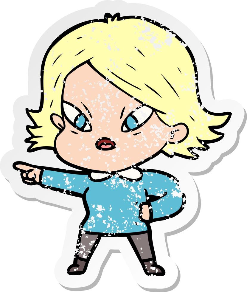 distressed sticker of a cartoon stressed woman vector