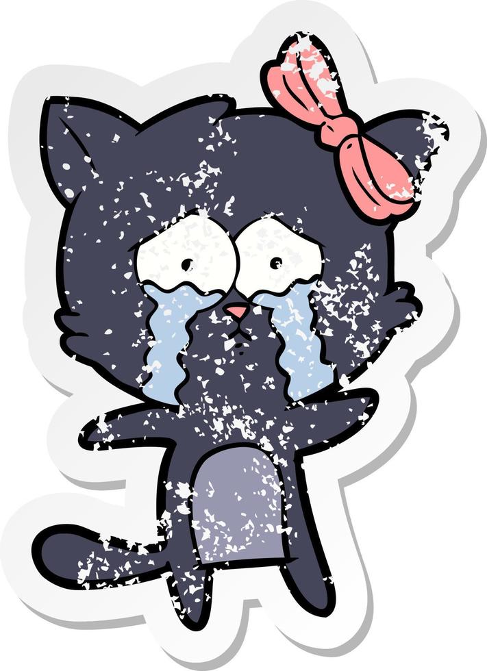distressed sticker of a cartoon cat vector