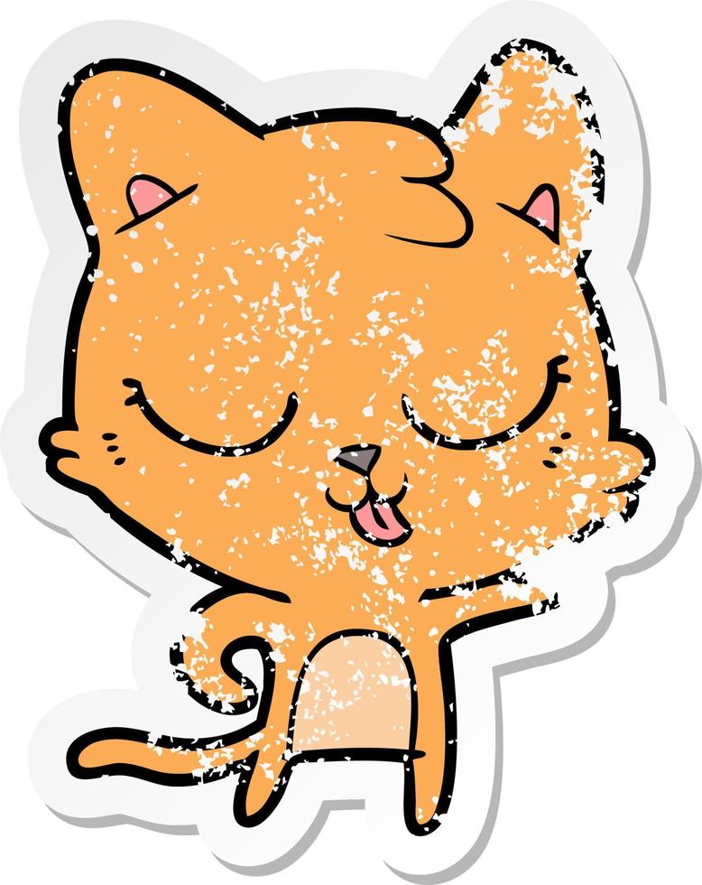 distressed sticker of a cartoon cat vector