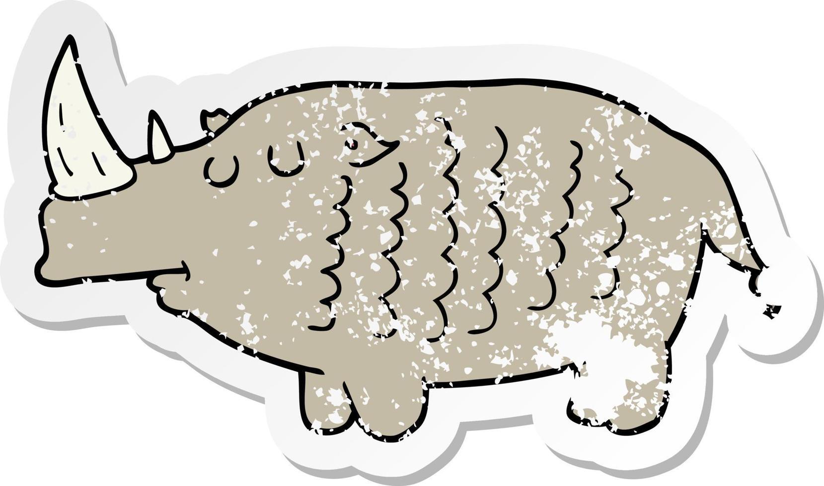 distressed sticker of a cartoon rhinoceros vector