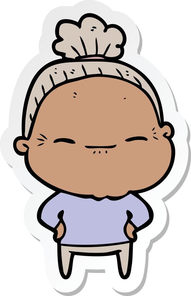 sticker of a cartoon peaceful old woman vector