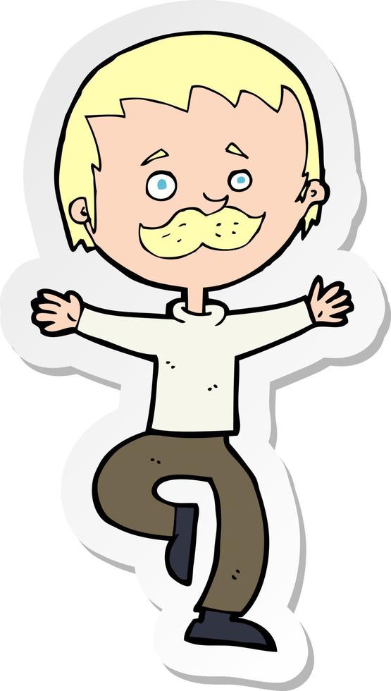 sticker of a cartoon dancing man with mustache vector