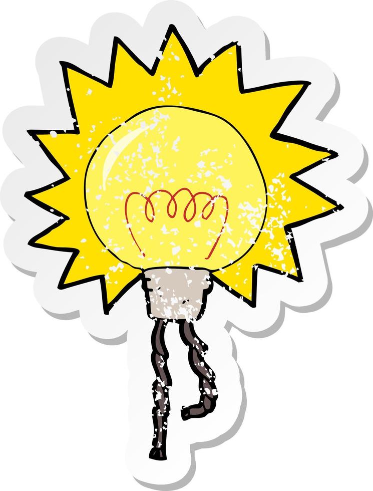 retro distressed sticker of a cartoon light bulb vector