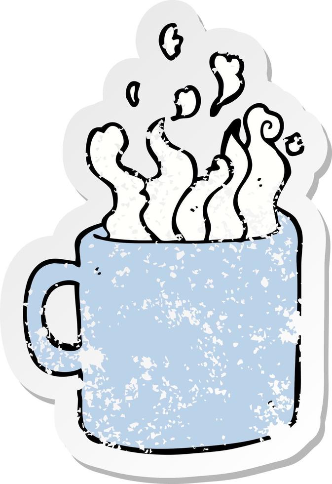 pegatina angustiada de una taza de café caliente de dibujos animados vector