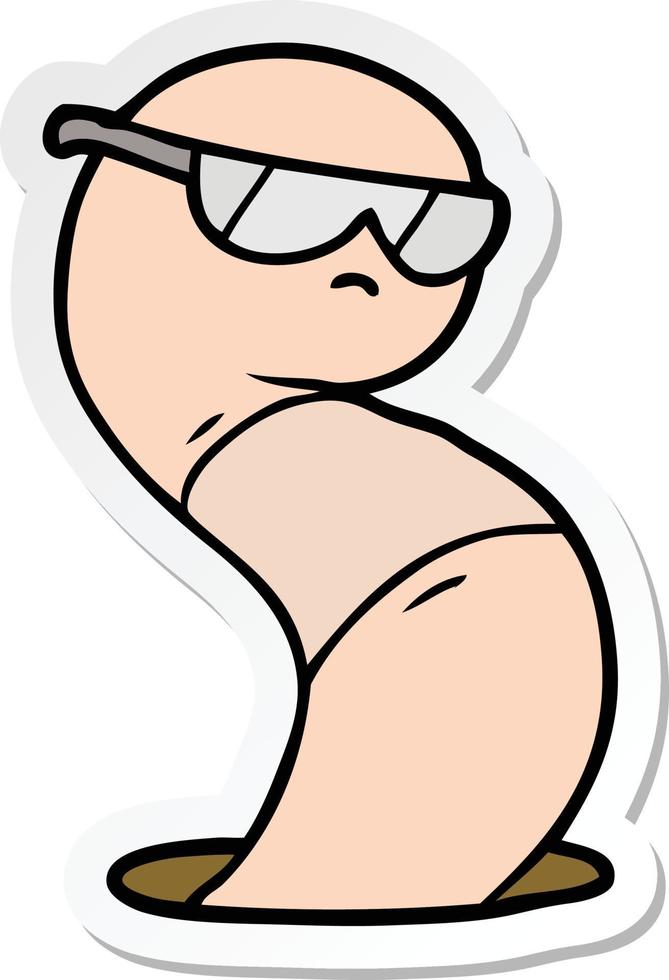 sticker of a cartoon cool worm vector