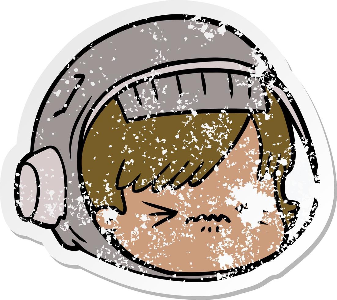 distressed sticker of a cartoon stressed astronaut face vector