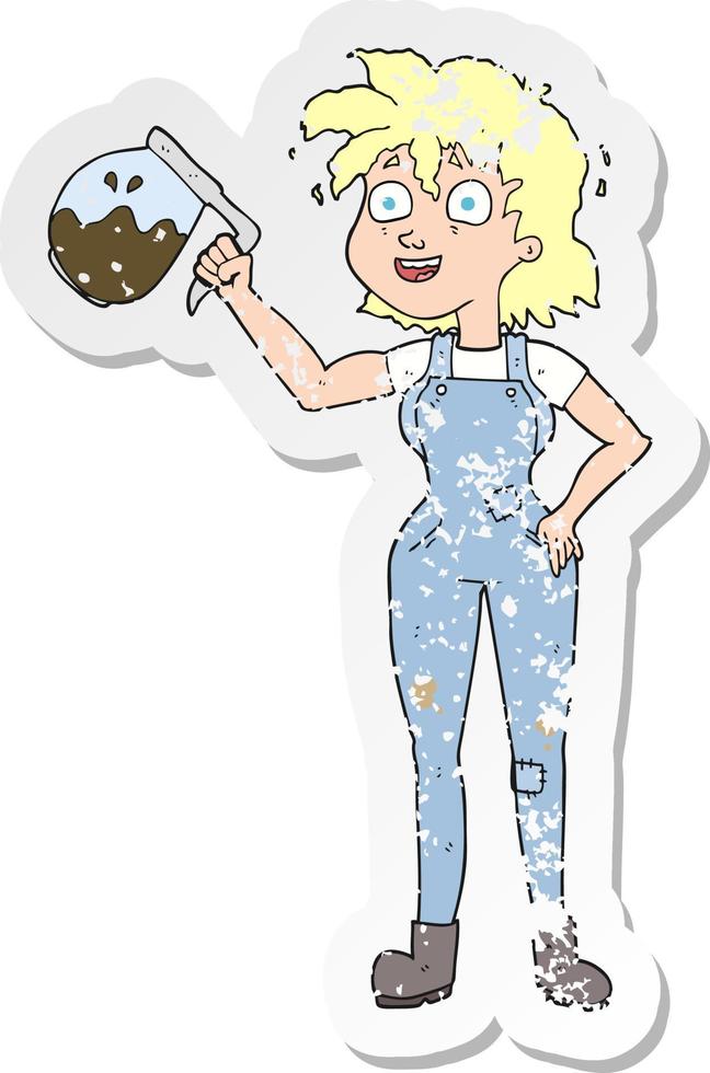 retro distressed sticker of a too much coffee cartoon vector