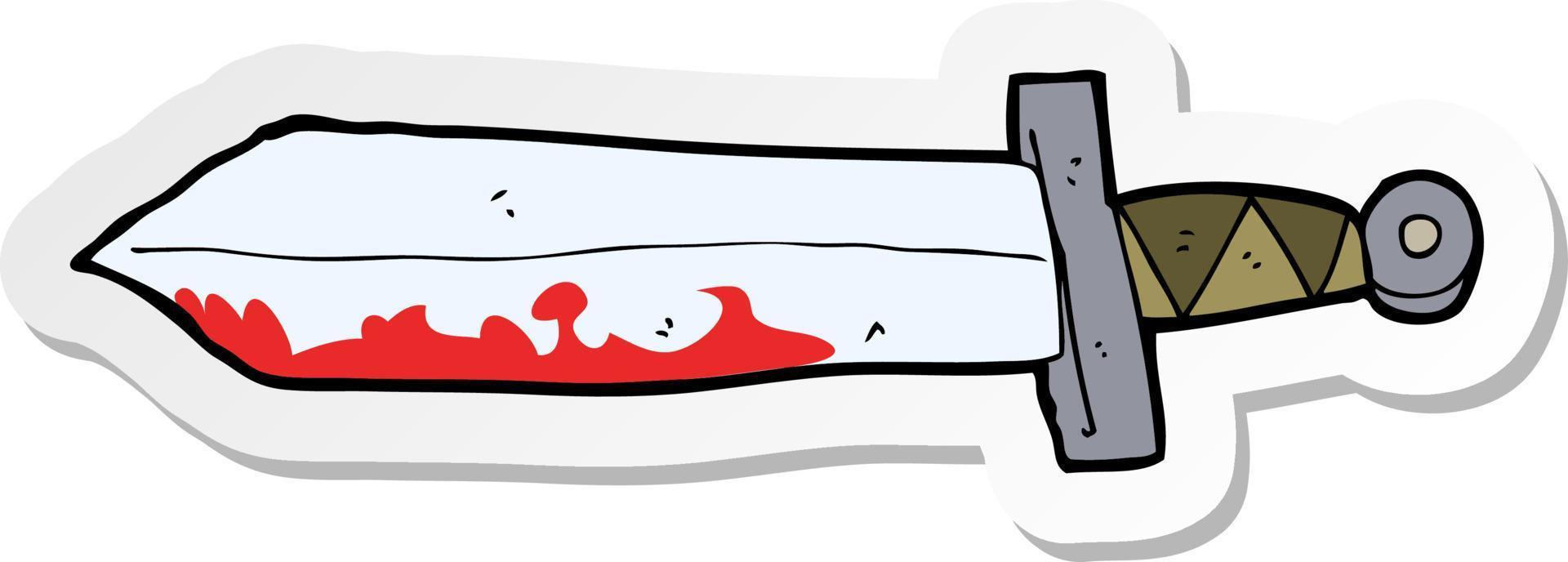 pegatina de una espada sangrienta de dibujos animados vector
