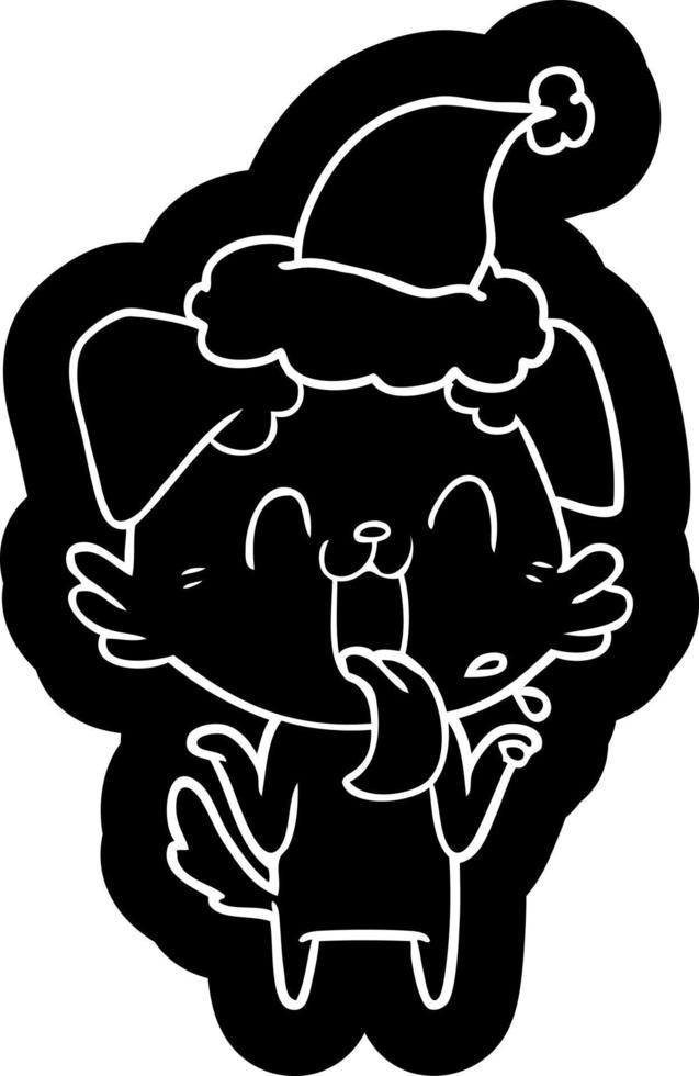 icono de dibujos animados de un perro jadeante encogiéndose de hombros con sombrero de santa vector