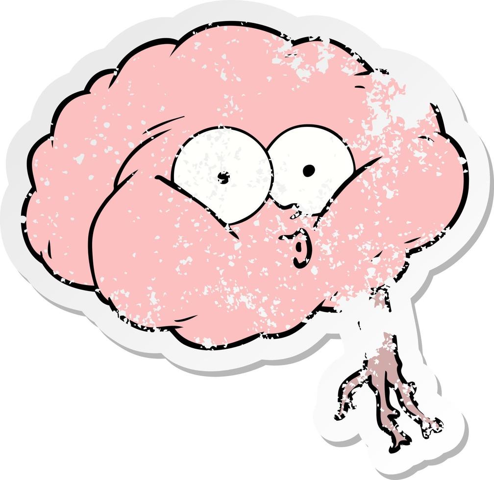 distressed sticker of a cartoon impressed brain vector