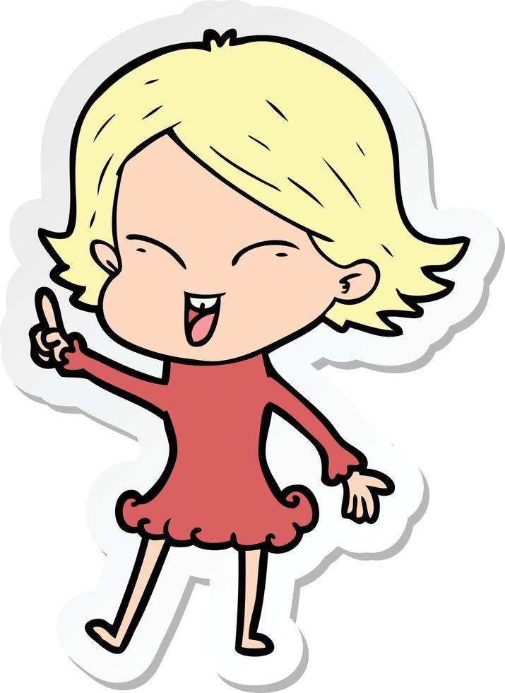 sticker of a happy cartoon girl vector