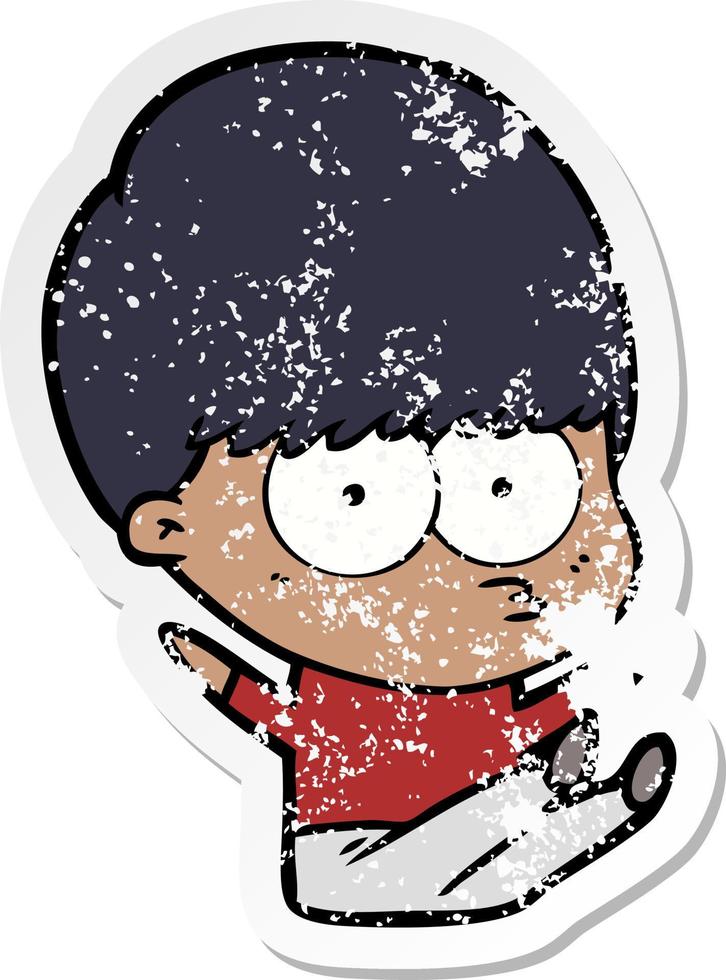 distressed sticker of a nervous cartoon boy vector
