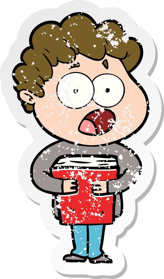distressed sticker of a cartoon man gasping in surprise vector