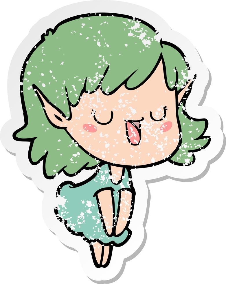 distressed sticker of a cartoon elf girl vector