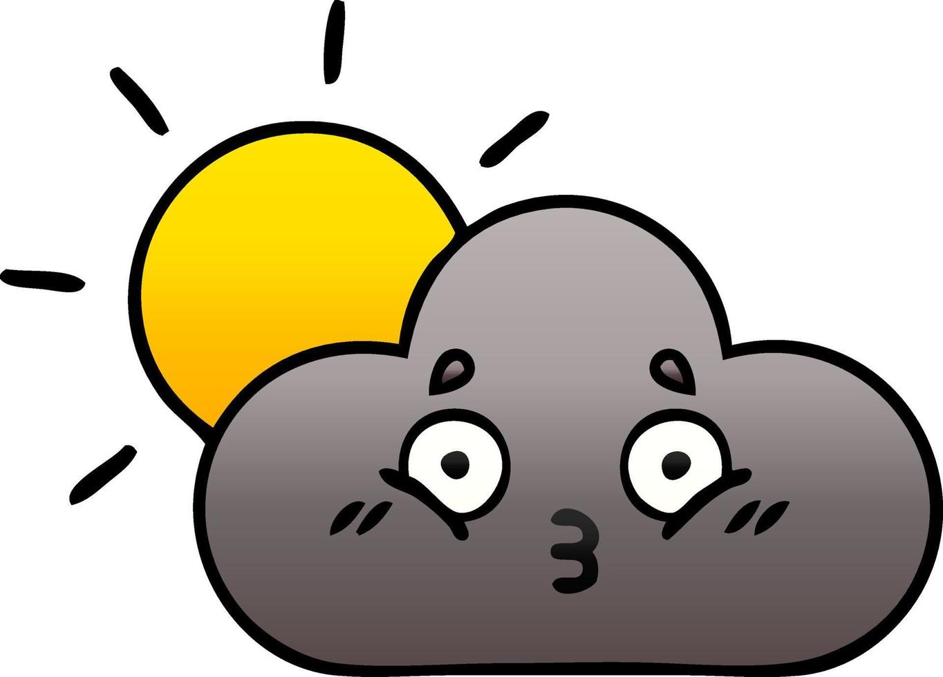 gradient shaded cartoon storm cloud and sun vector
