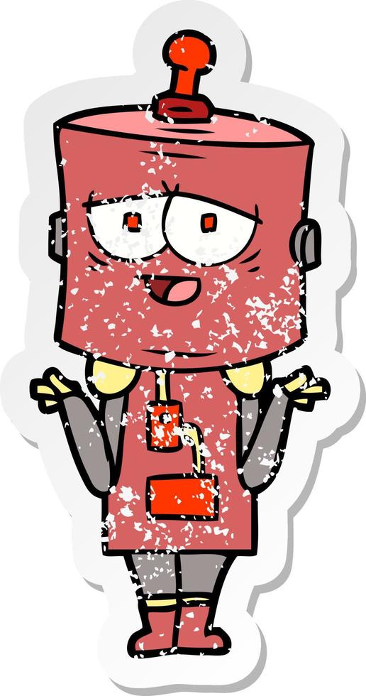 distressed sticker of a cartoon robot vector