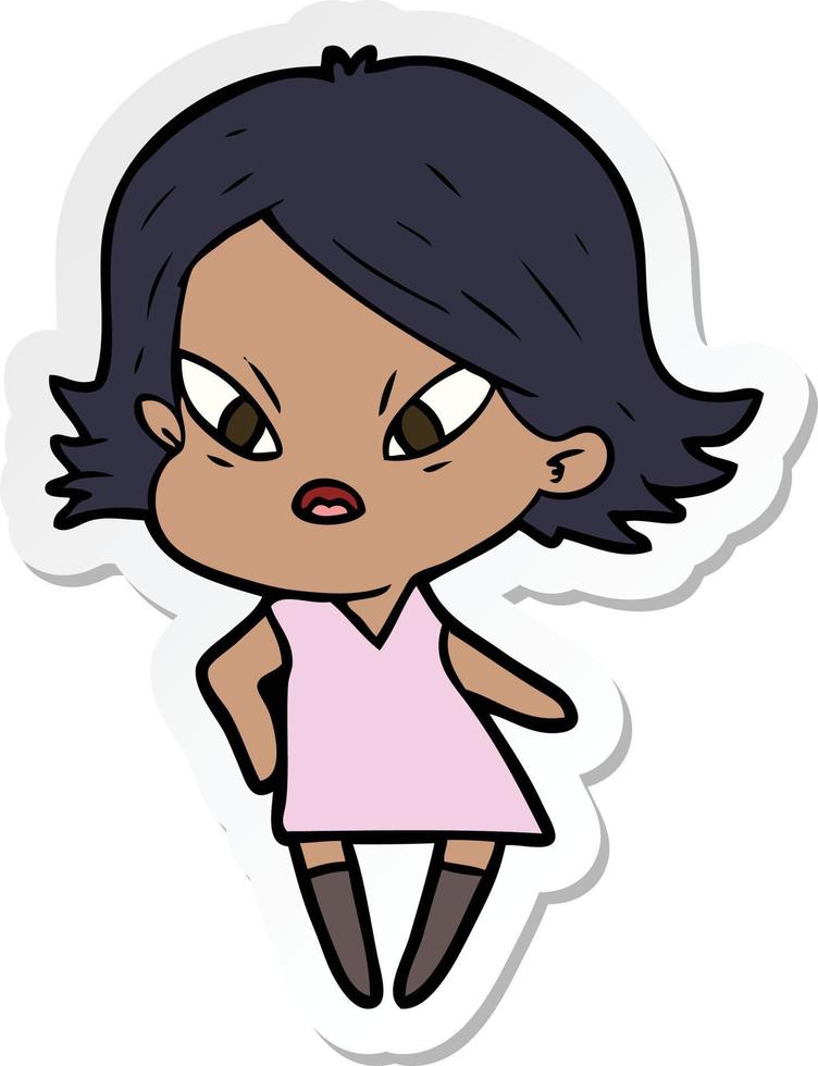 sticker of a cartoon stressed woman vector