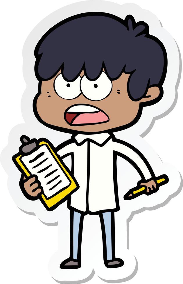 sticker of a worried cartoon boy vector