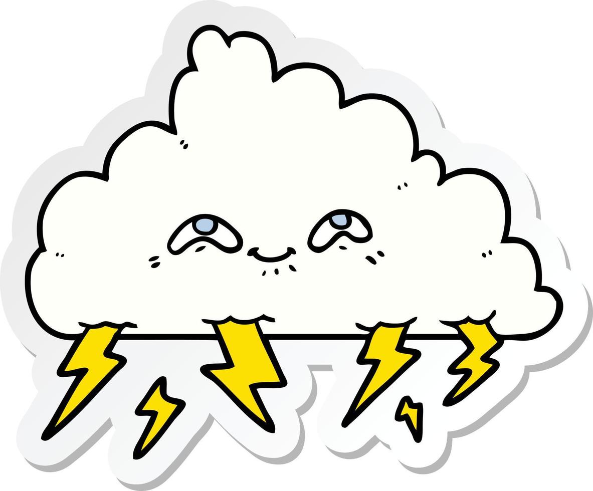 sticker of a cartoon thundercloud vector