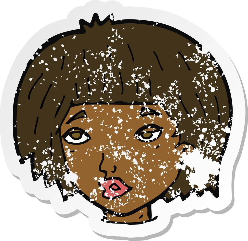 retro distressed sticker of a cartoon bored looking woman vector