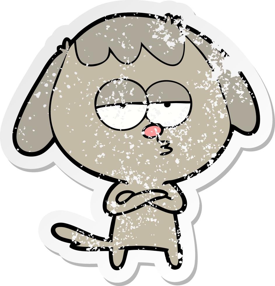 distressed sticker of a cartoon bored dog vector