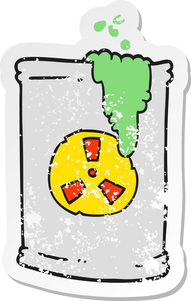 retro distressed sticker of a cartoon radioactive waste vector