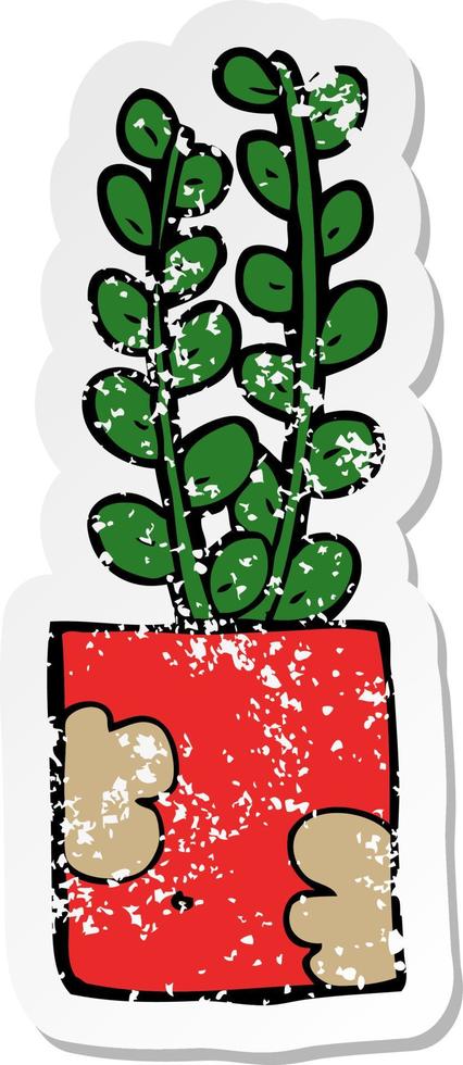 distressed sticker of a cartoon plant vector