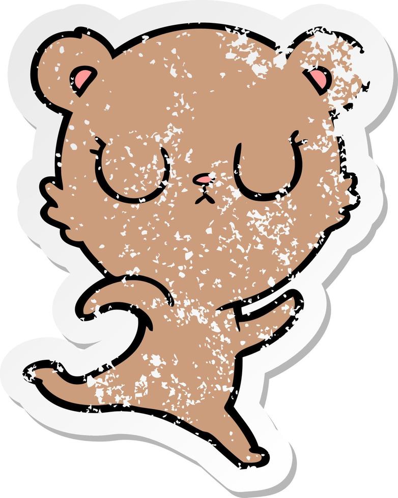 distressed sticker of a peaceful cartoon bear running vector