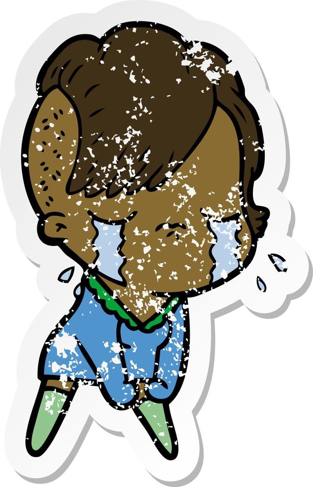 distressed sticker of a cartoon crying girl vector