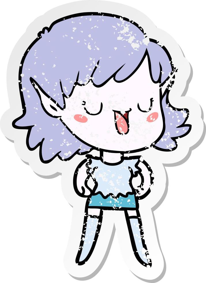 distressed sticker of a cartoon elf girl vector