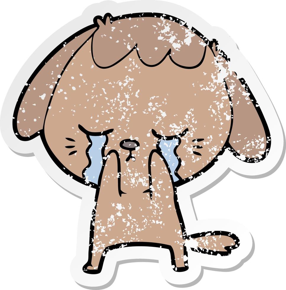 distressed sticker of a cute puppy crying cartoon vector