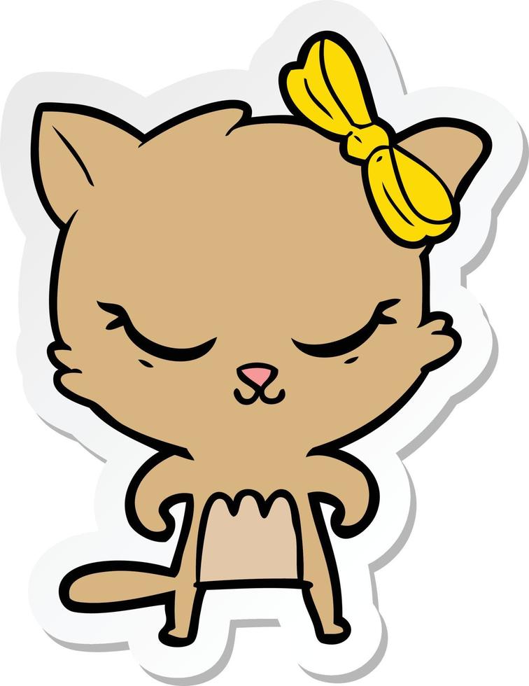 sticker of a cute cartoon cat with bow vector