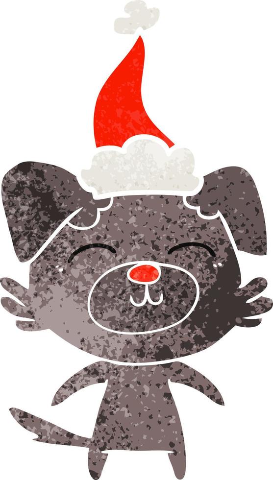 retro cartoon of a dog wearing santa hat vector