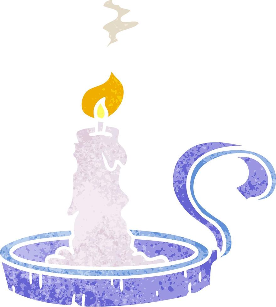 retro cartoon doodle of a candle holder and lit candle vector