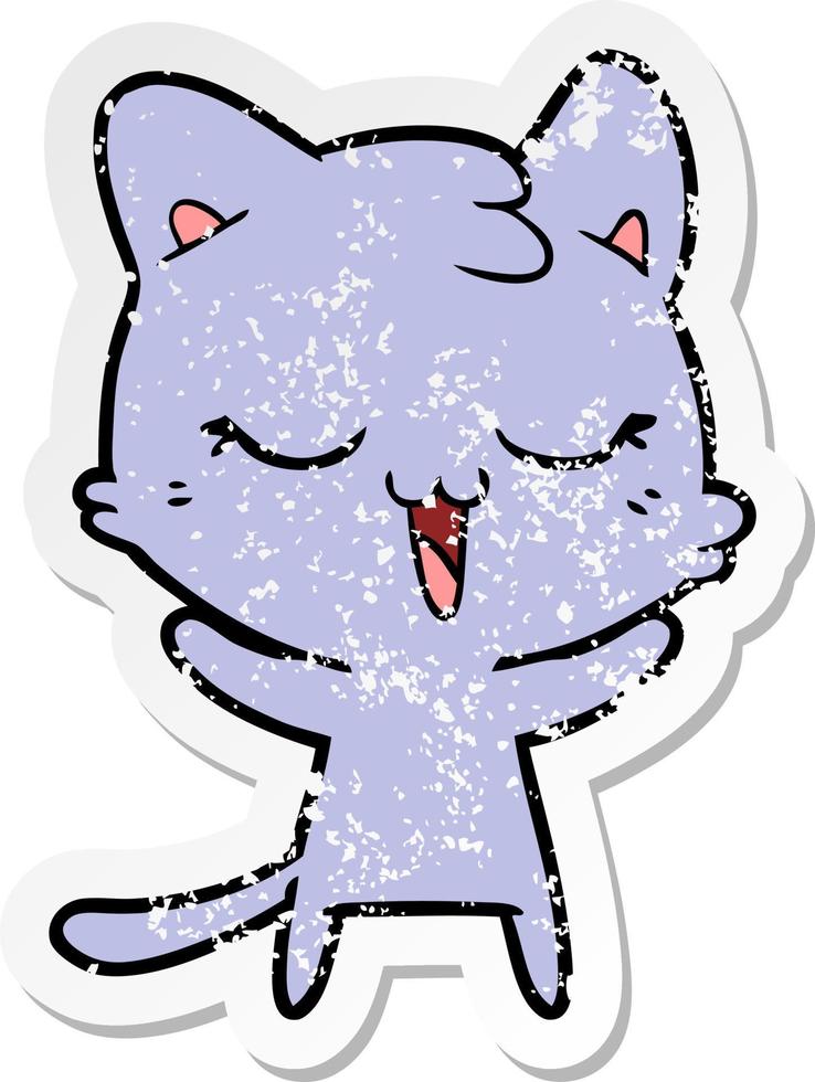 distressed sticker of a happy cartoon cat vector