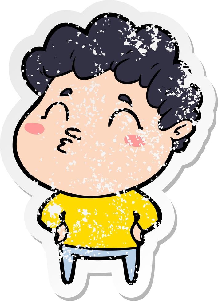 distressed sticker of a cartoon man pouting vector