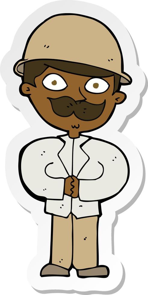 sticker of a cartoon man in safari hat vector